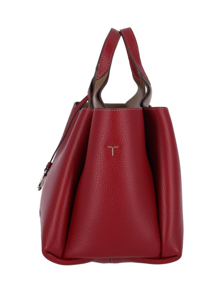 Tod's Borsa Mini Logo In Textured Bordeaux Leather