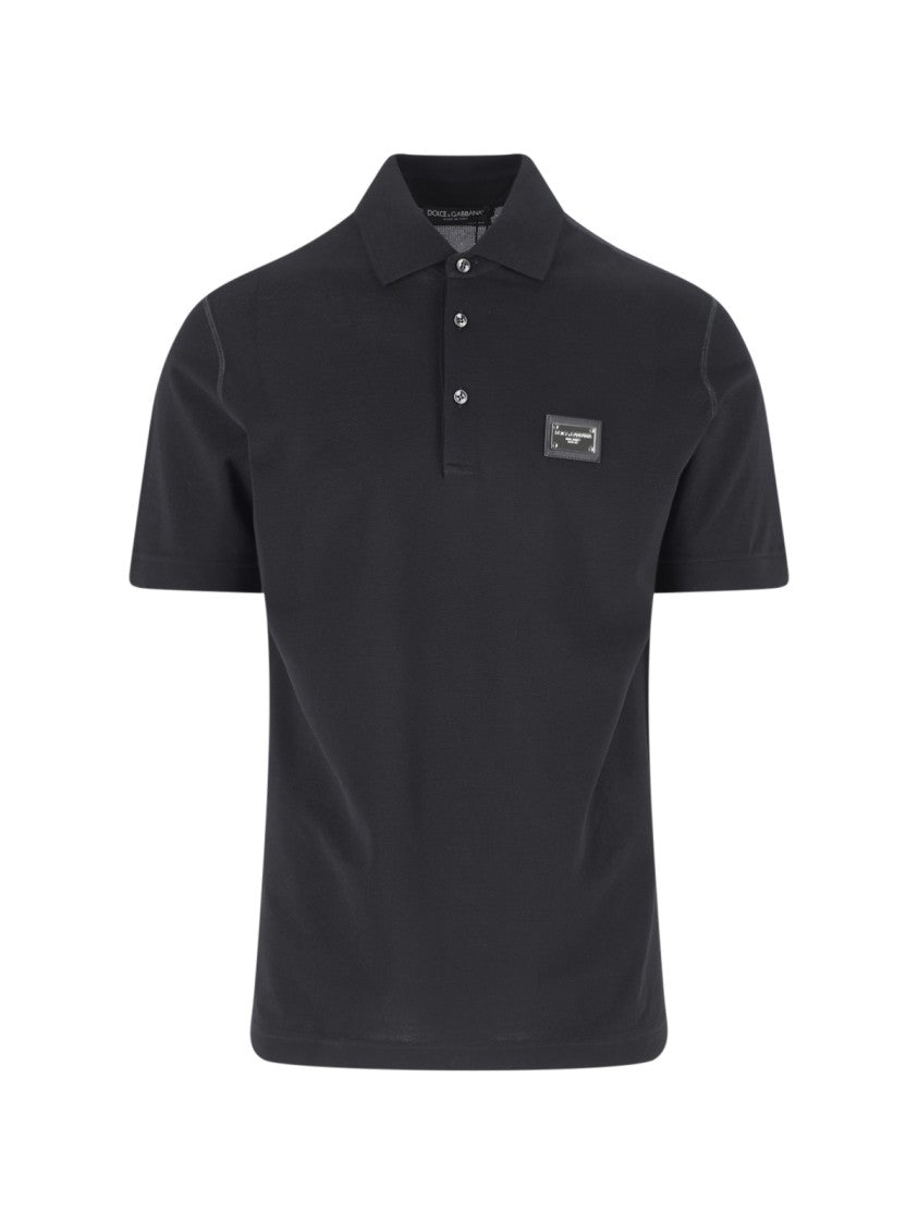 Dolce & Gabbana Black Cotton Piqué Logo Polo Shirt