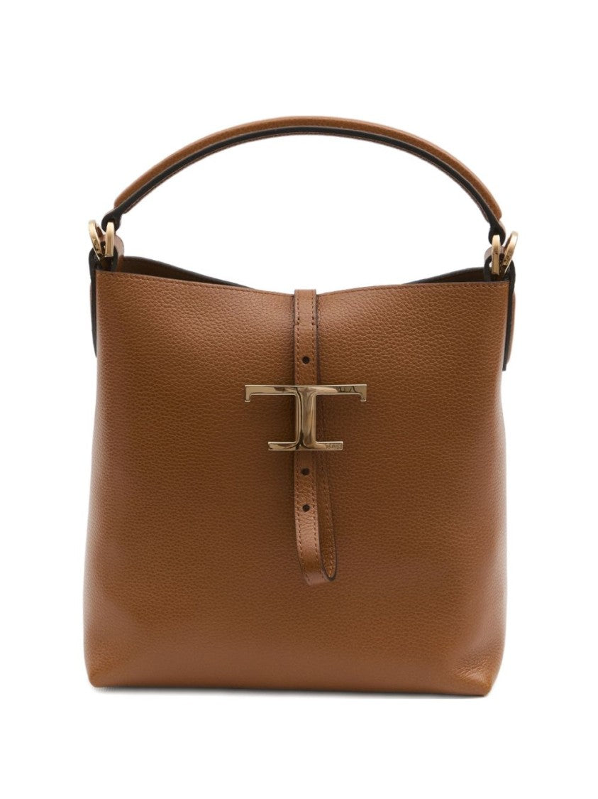 Tod's Structured Pebbled Leather Handbag With Metallic Clasp