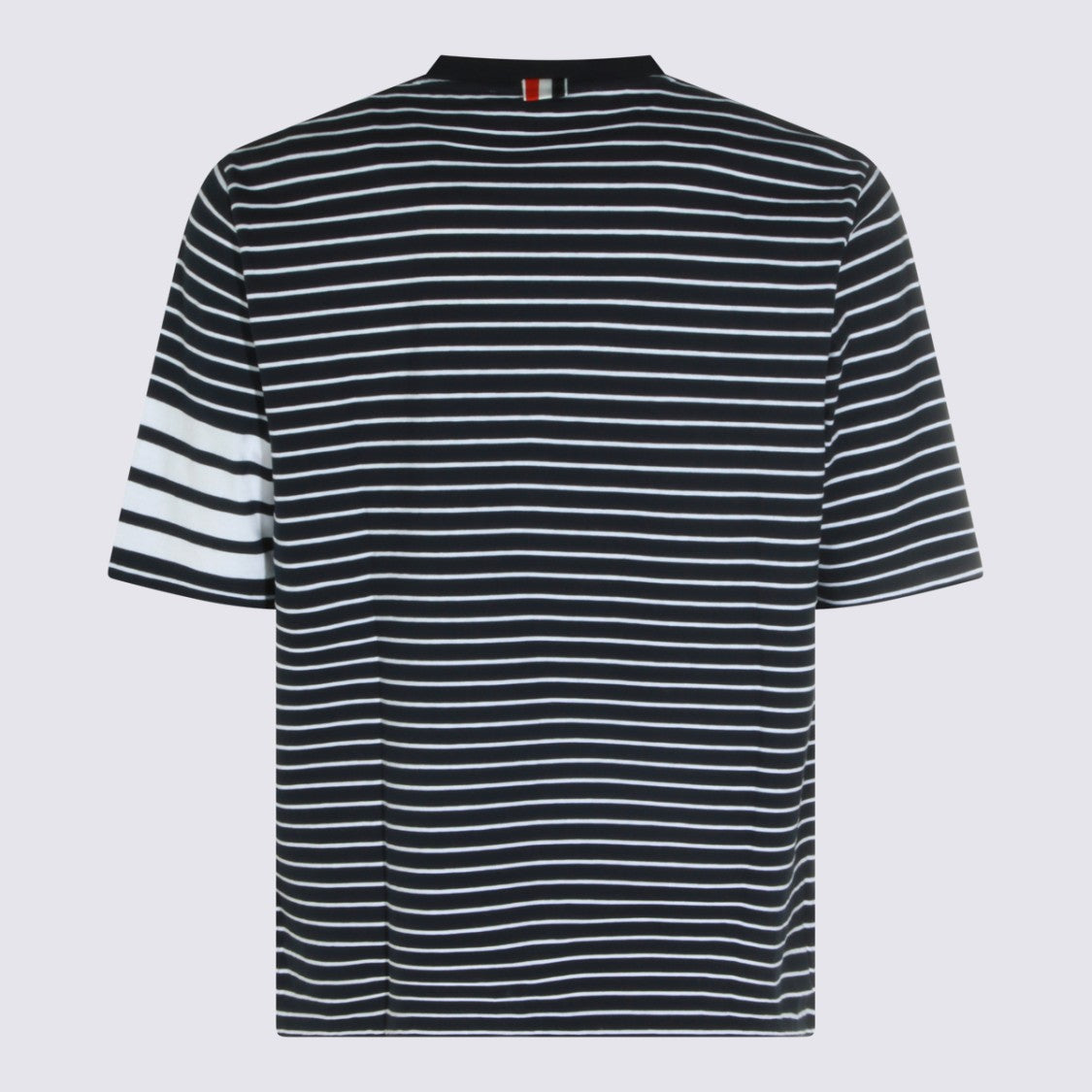 Thom Browne Horizontal Stripe T-Shirt With Signature Sleeve Detail