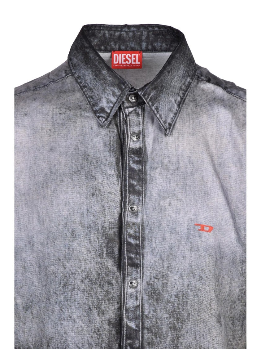 Diesel Grey Satin Snap-Button Rayon Shirt