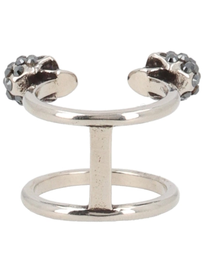Alexander Mcqueen Brass Skull Double-Band Open Gothic Ring