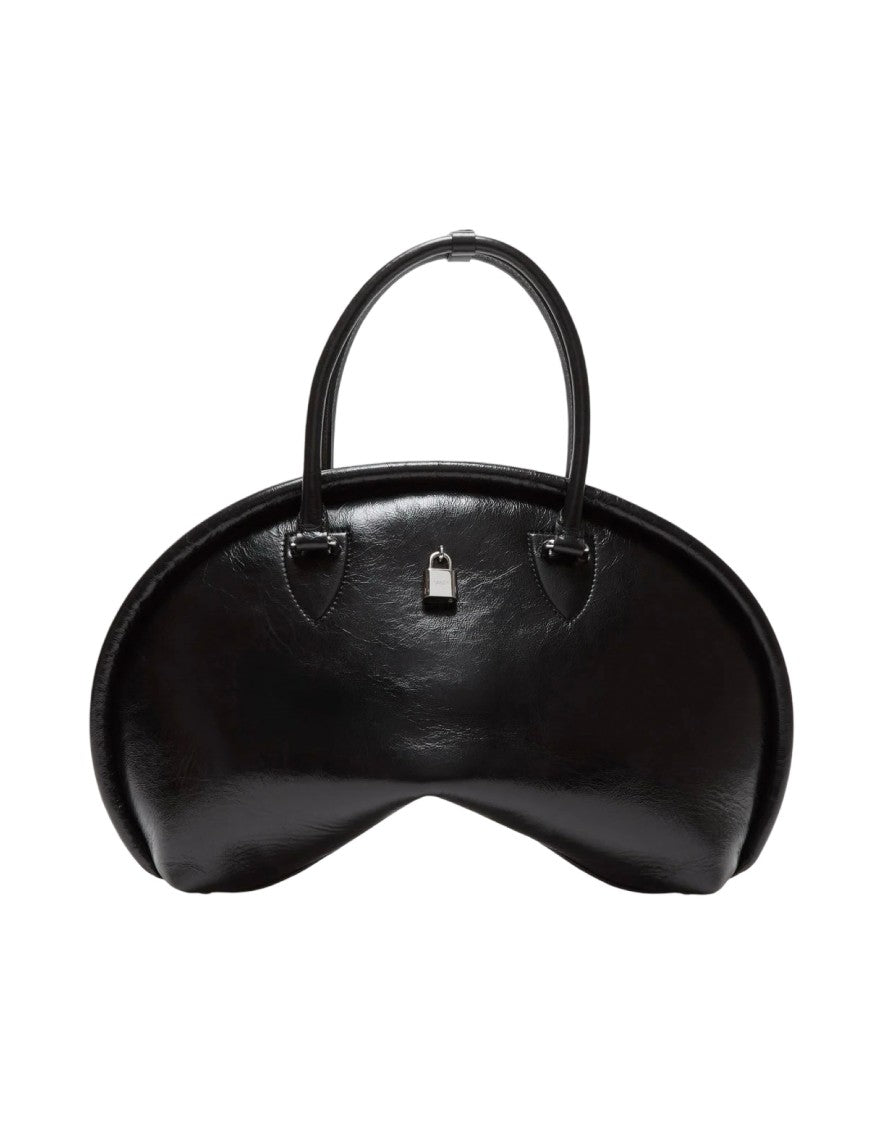 Acne Studios Black Leather Bowl-Shaped Handbag With Secure Closure