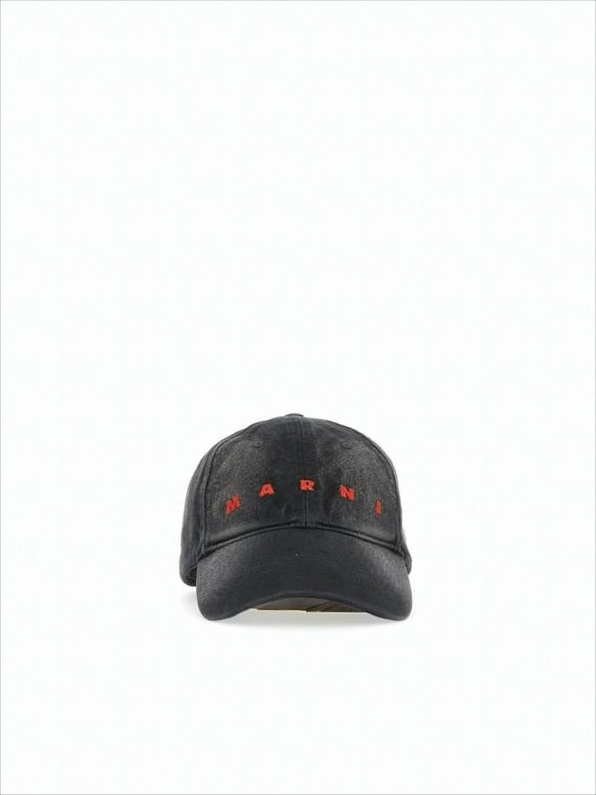 Marni Black Cotton Baseball Cap With Embroidered Logo