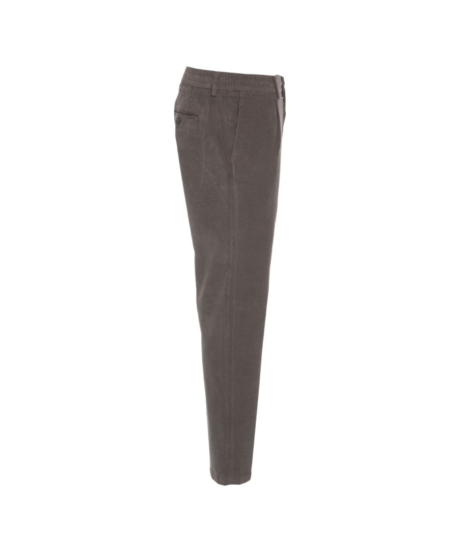 Cruna Brown Fine Ribbed Chino Pants With Concealed Closure