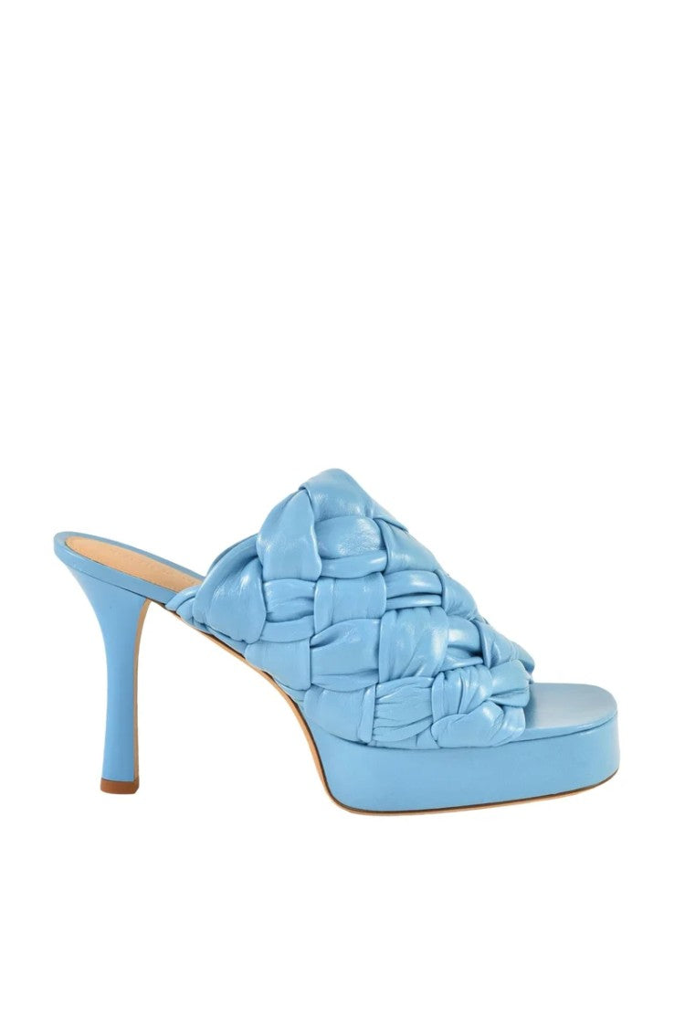Bottega Veneta Open Toe High Heel Mule - Light Blue