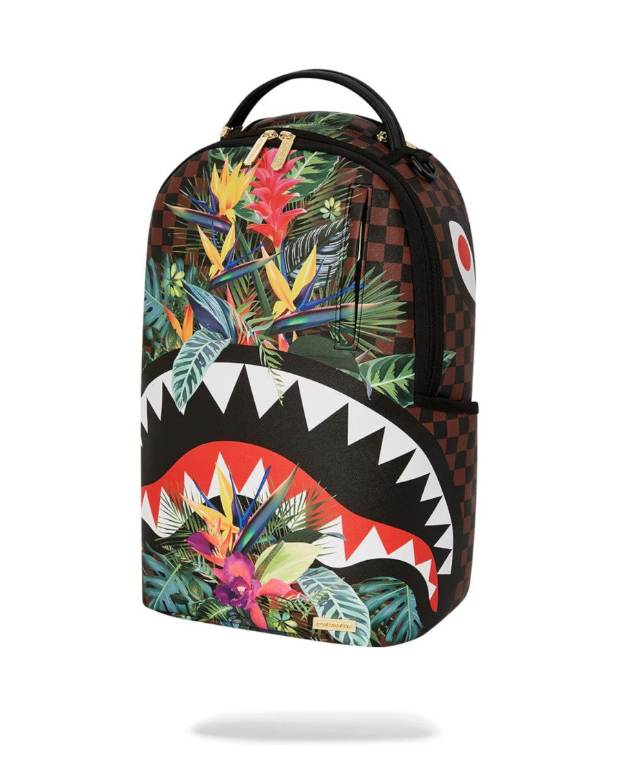 Sprayground Tropical Floral Print Checkered Backpack