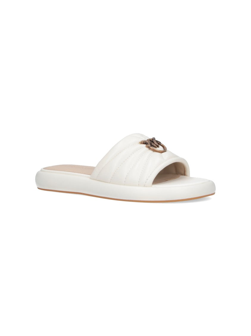 Pinko White Love Birds Quilted Leather Sandals