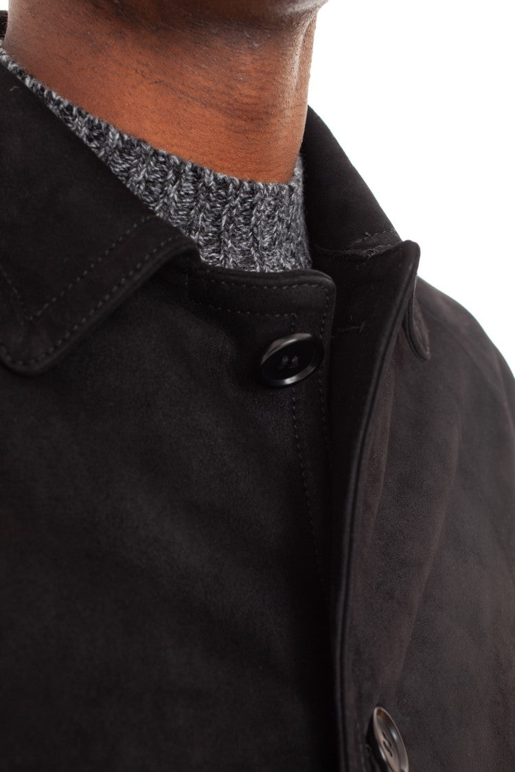 Salvatore Santoro Black Leather Overcoat With Button Closure
