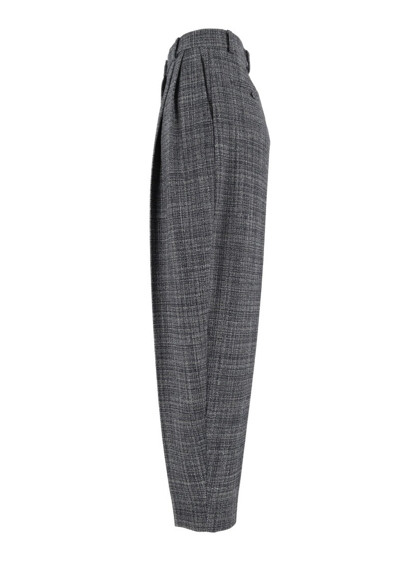 Fabiana Filippi Night Blue Checkered Pleated Carrot-Fit Pants