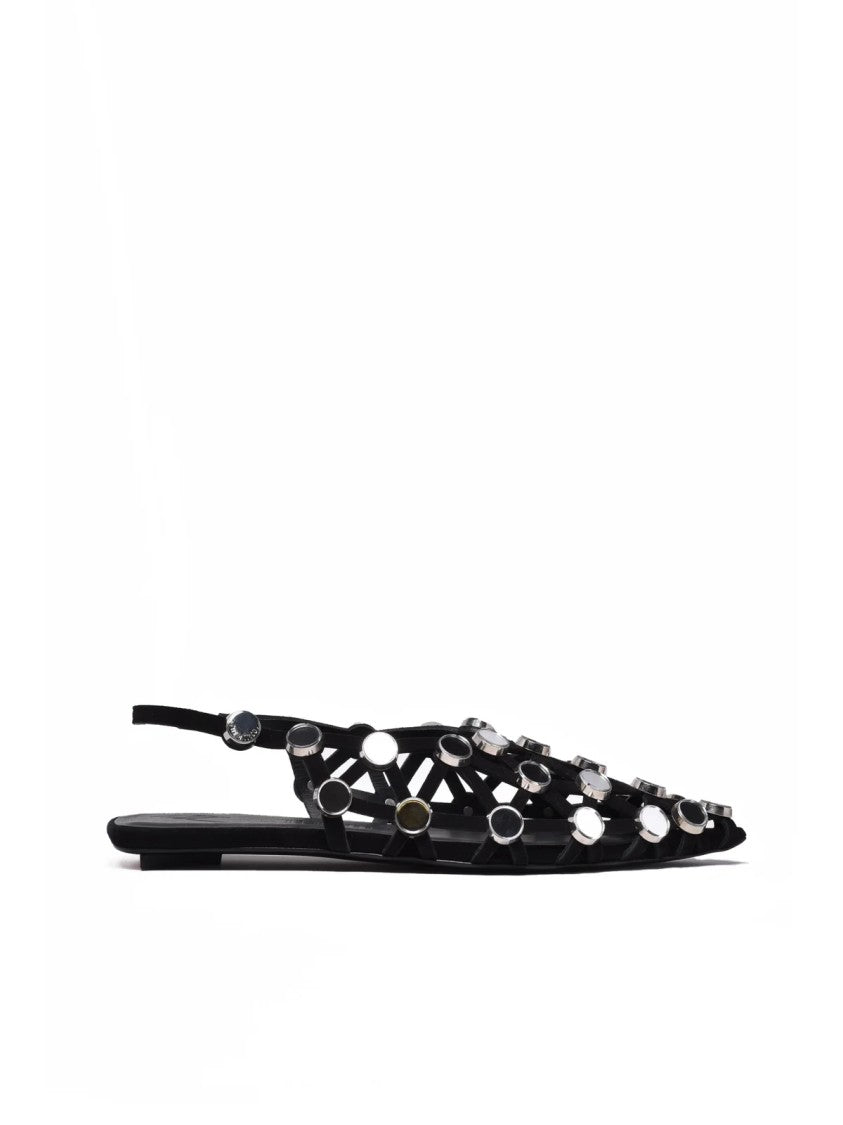 The Attico Black Mirror-Appliqued Suede Slingback Ballet Flats
