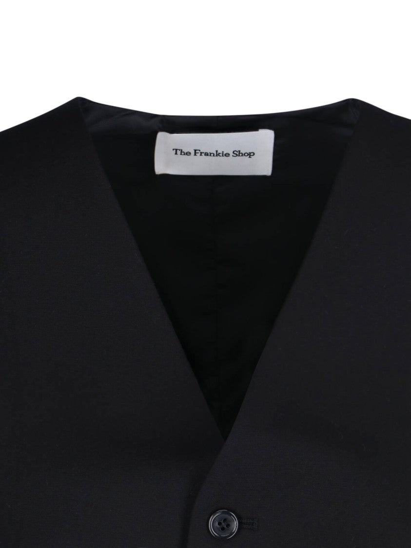 The Frankie Shop Asymmetrical Black Gilet With Adjustable Strap And V-Neckline