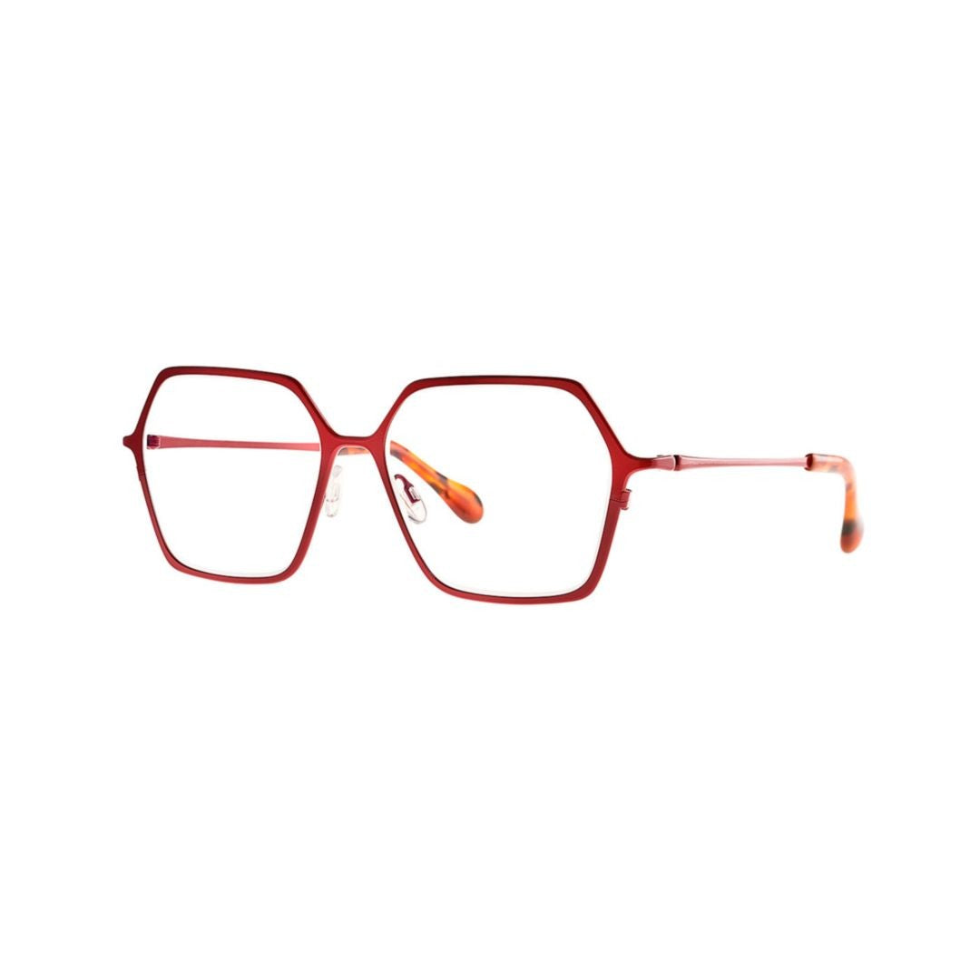 Theo Bromine 191 Fashion Red Hexagonal Frame Eyeglasses With Tortoiseshell Temple Tips