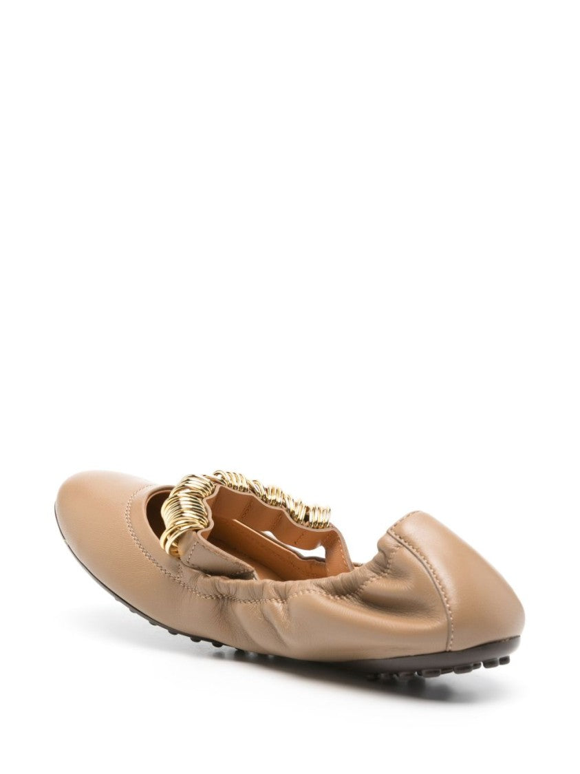 Tod's Gathered Elasticized Flat Shoes With Decorative Gold Rings