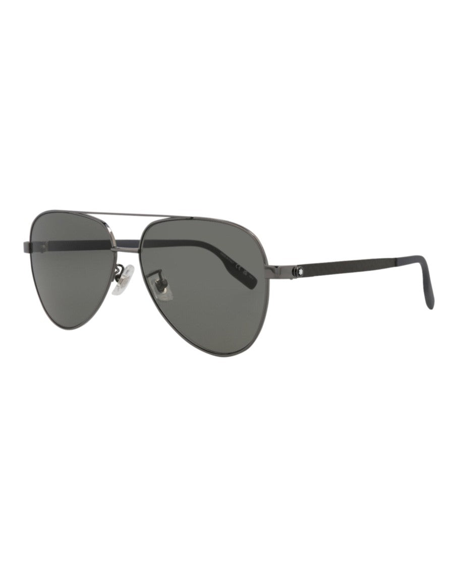 Montblanc Aviator-Frame Metal Sunglasses With Rubber Temple Tips