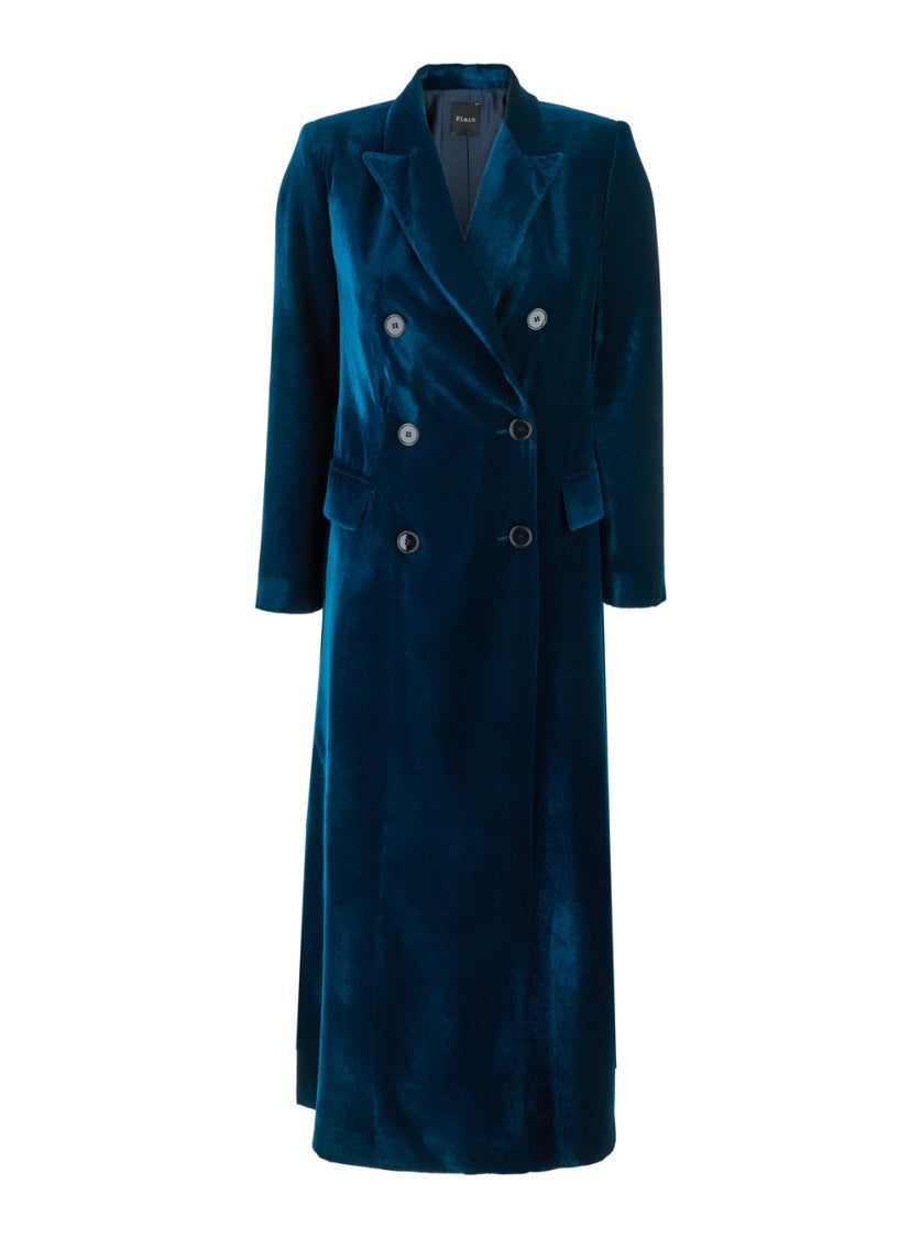 Plain Double Breasted Velvet Trench