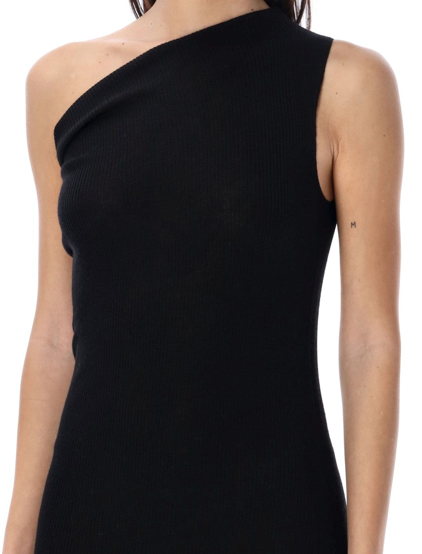 Rick Owens One-Shoulder Rib Knit Dress With Playful Side Vent