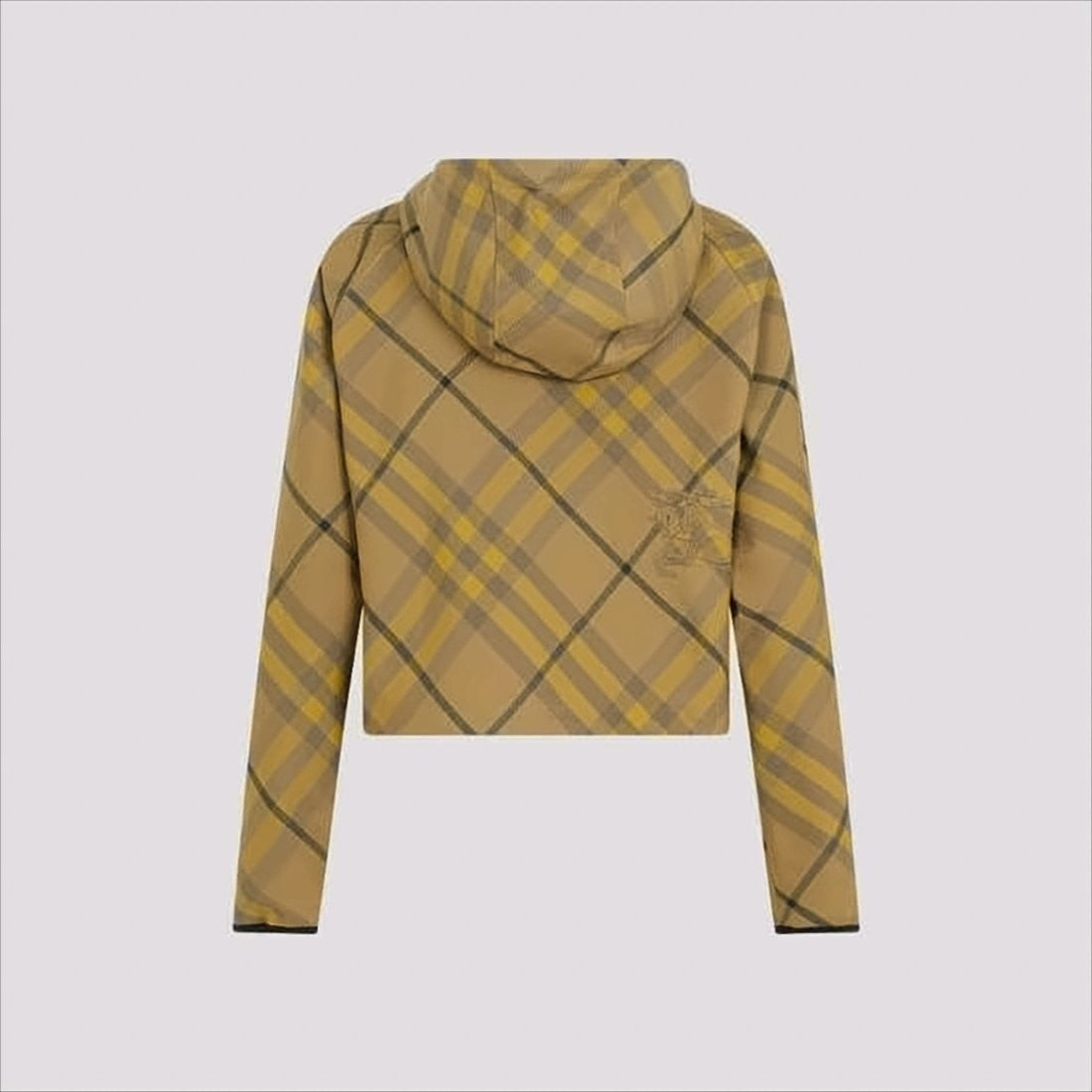 Burberry Cropped Plaid Jacket With Hood And Zipper Closure