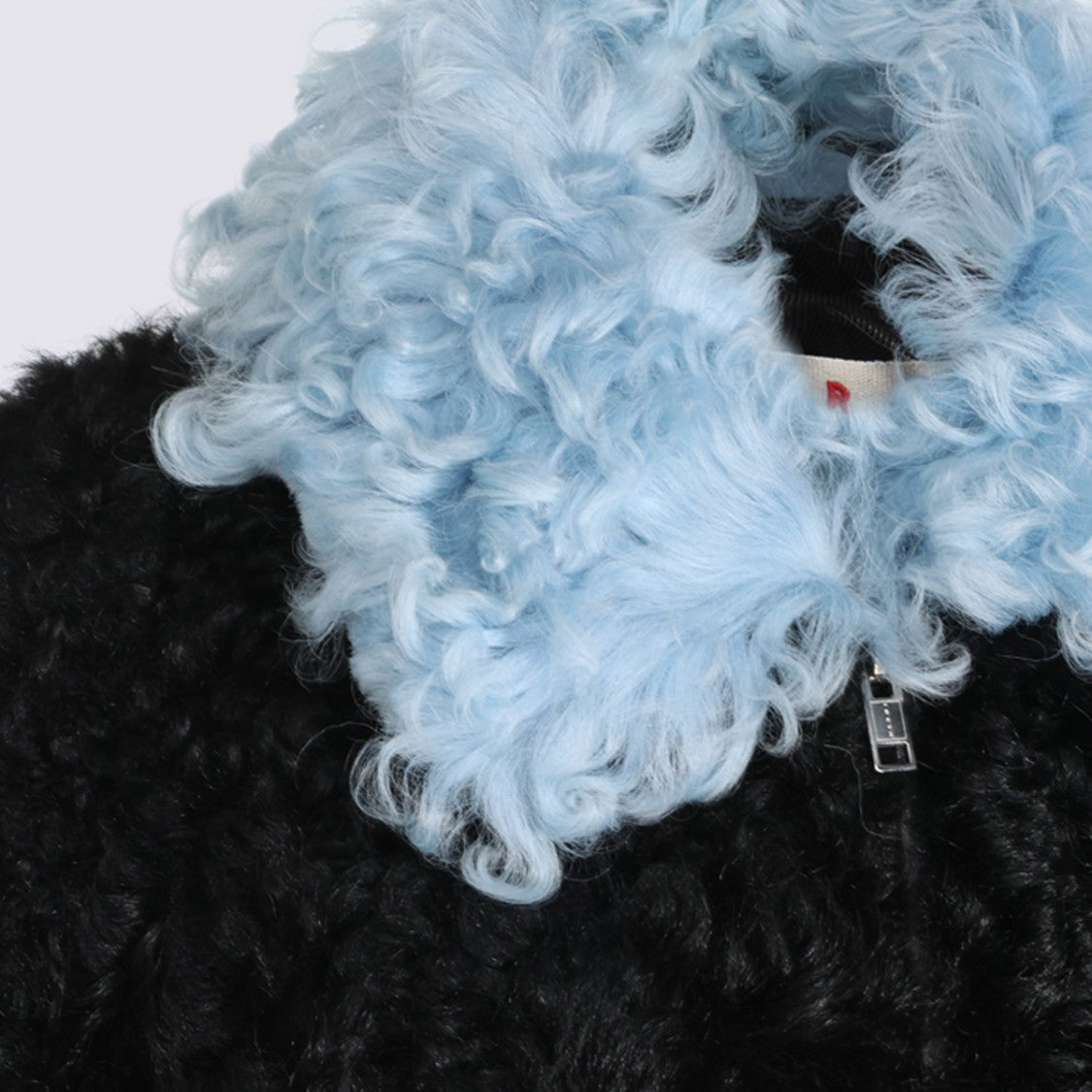 Marni Textured Black Cropped Jacket With Light Blue Curly Collar