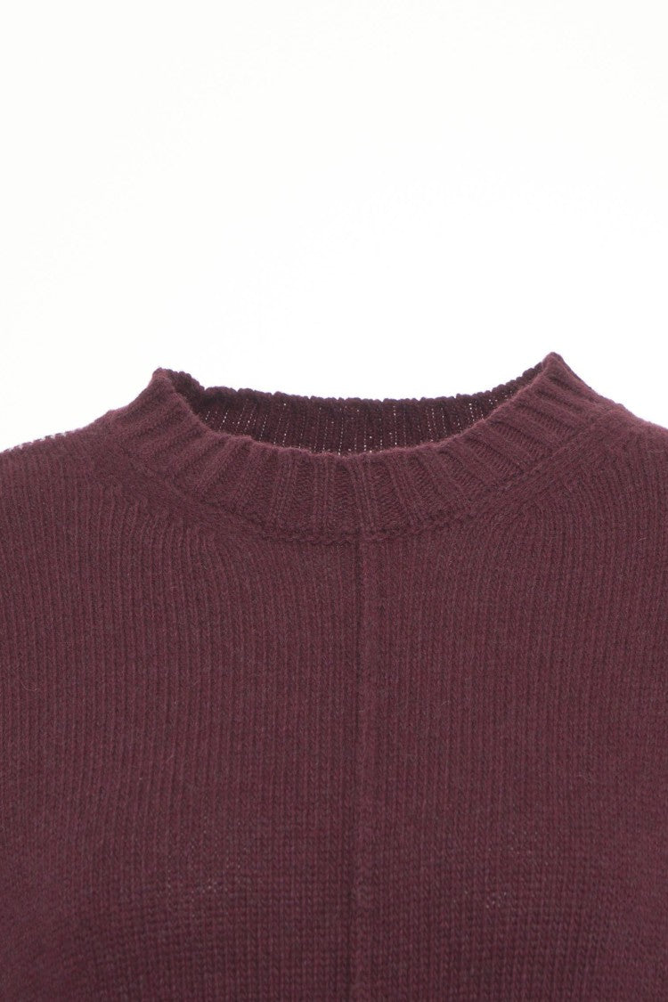 Jeio Crew Neck Burgundy Sweater With Visible Stitching And Ribbed Details
