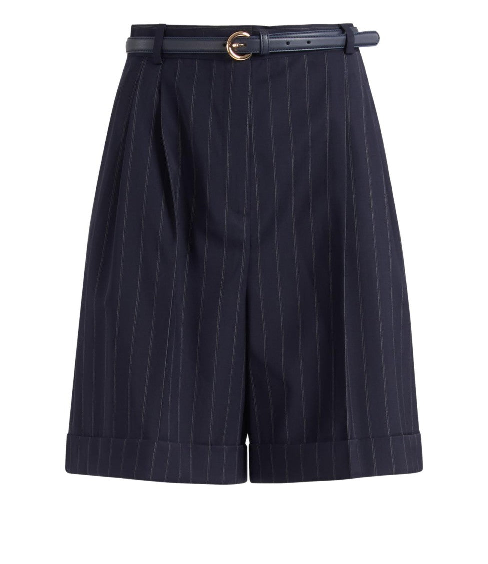Max Mara Blue Pinstripe Virgin Wool Shorts