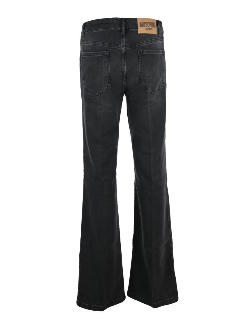 Mo5ch1no Jeans Flared Black Jeans With Low-Rise Design And Zip Closure