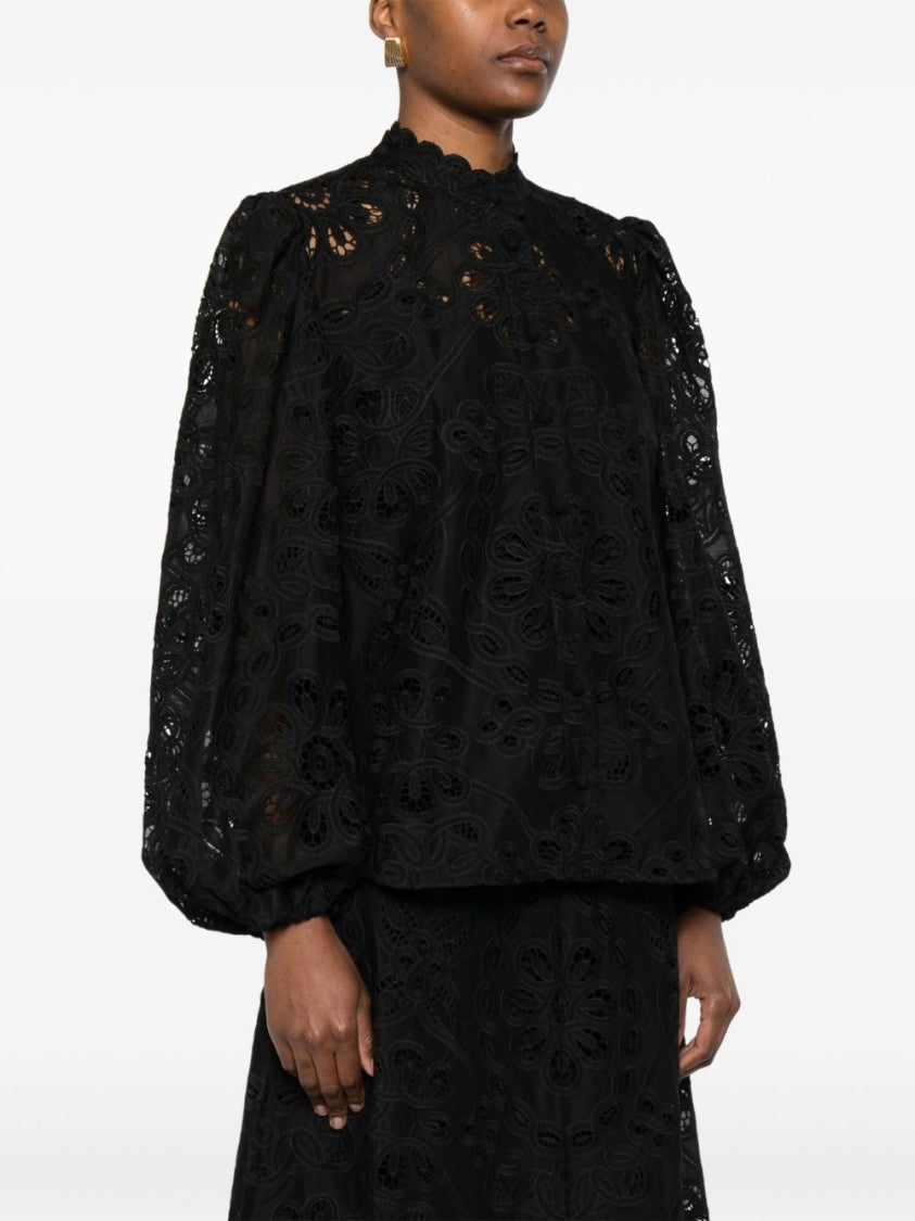 Zimmermann Lace Detail Blouse With Voluminous Puff Sleeves
