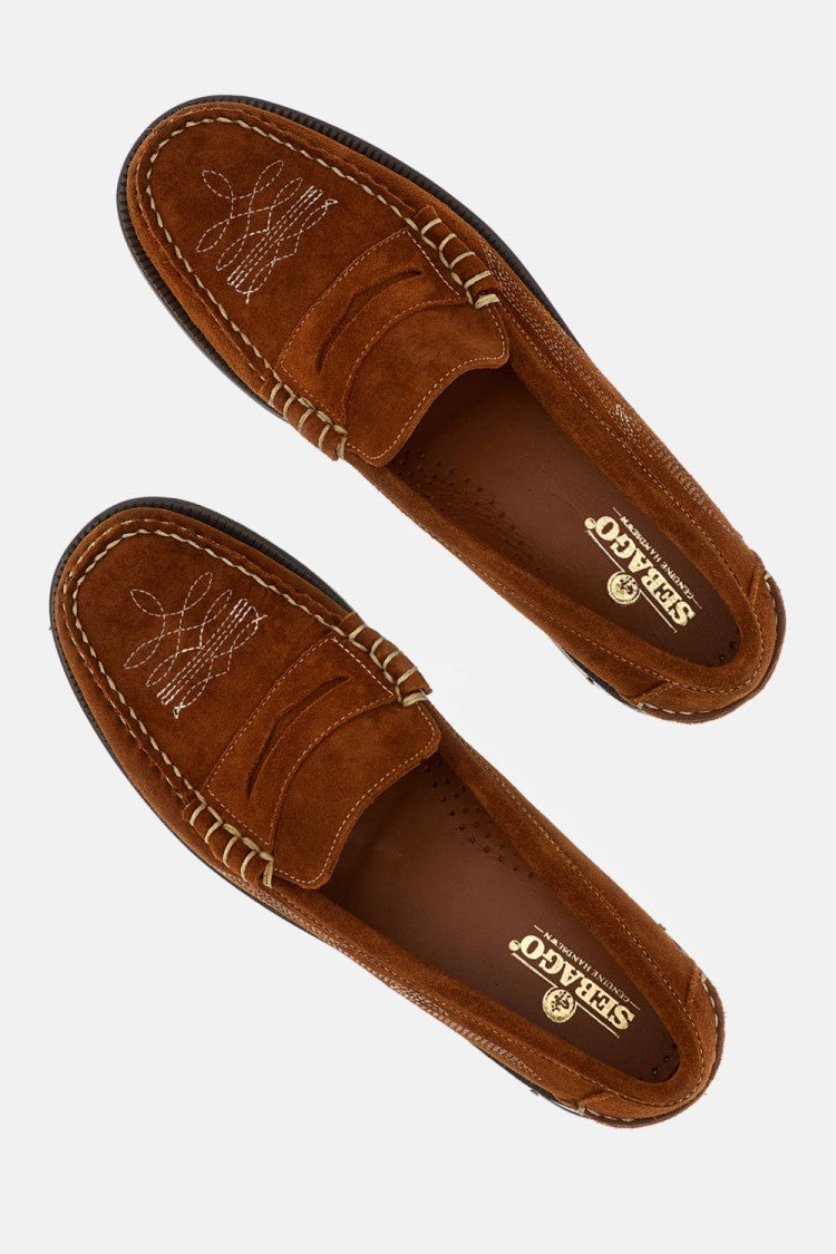 Sebago Brown Suede Loafers With Decorative Stitching