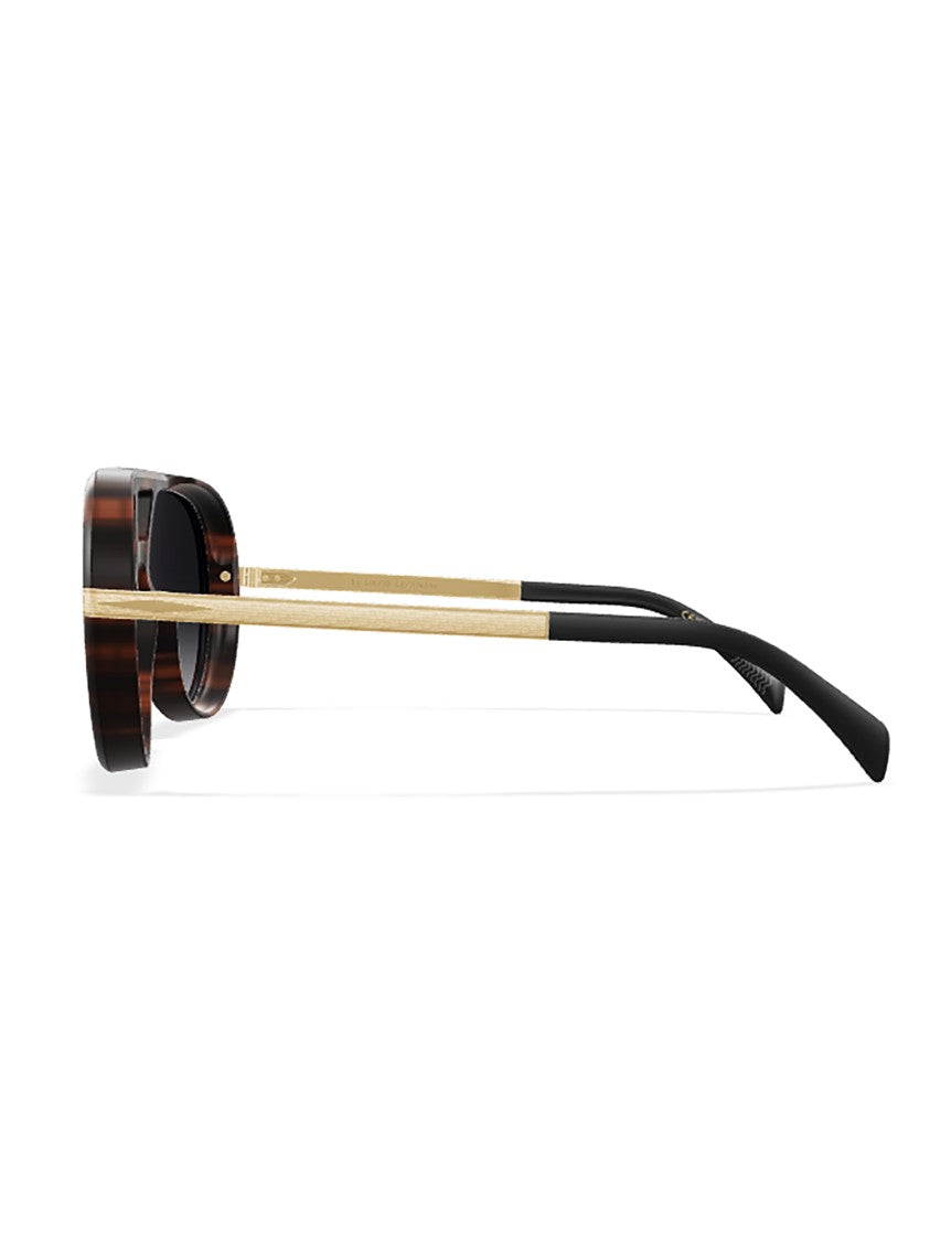 David Beckham Brown Acetate Aviator Sunglasses With Gold Accents