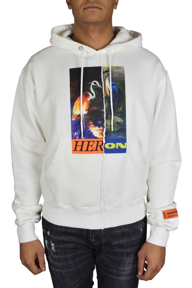 Heron Preston White Cotton Hoodie With Pelican Graphic