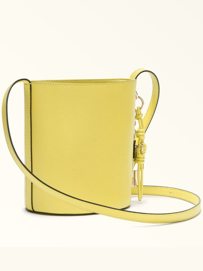 Furla Roxie Bucket Textured Yellow Leather Bag