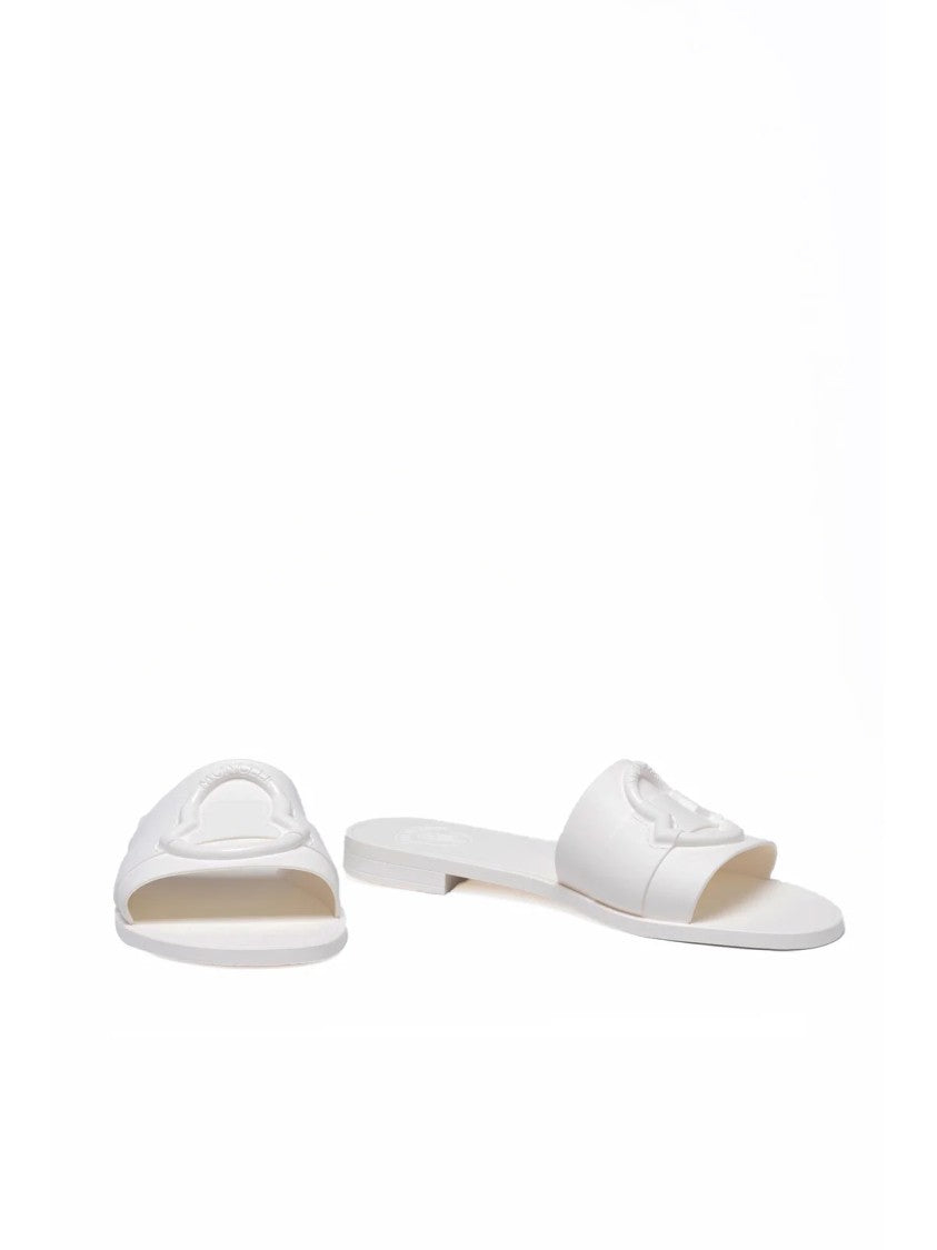 Moncler White Embossed Logo Rubber Slides