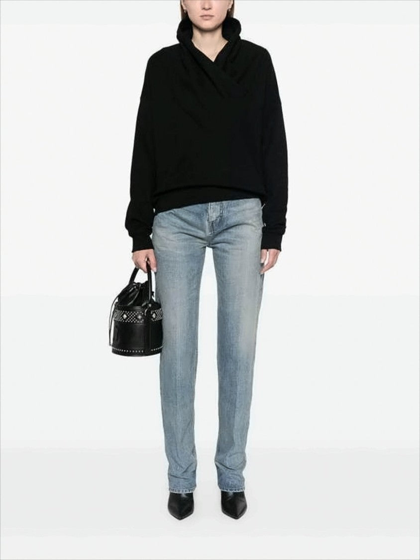Saint Laurent Draped Cowl Neck Long-Sleeve Top