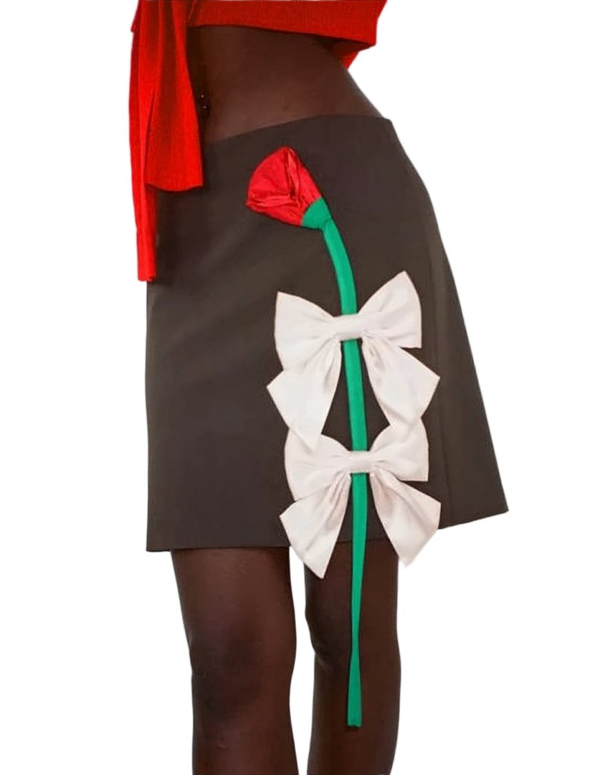 Sandy Liang Brown Mini Skirt With Floral Accents