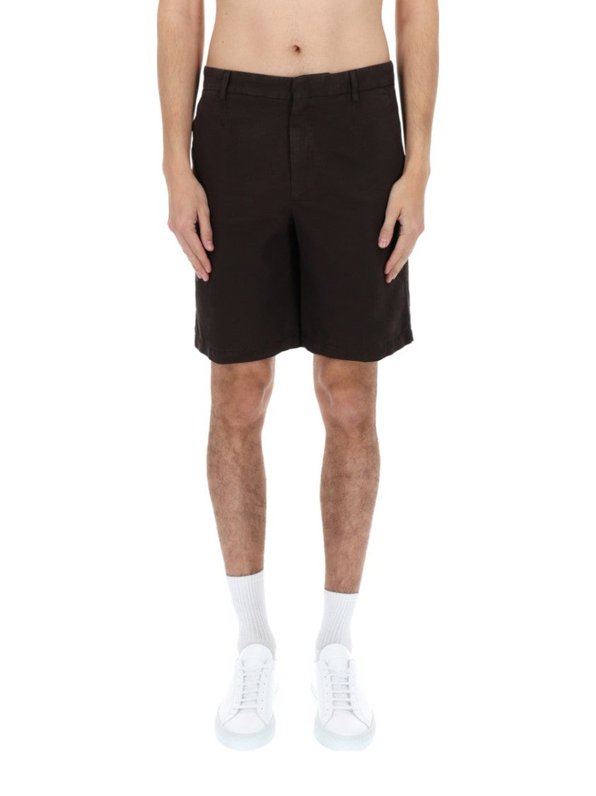 Zegna Tailored Cotton-Linen Flat Front Shorts