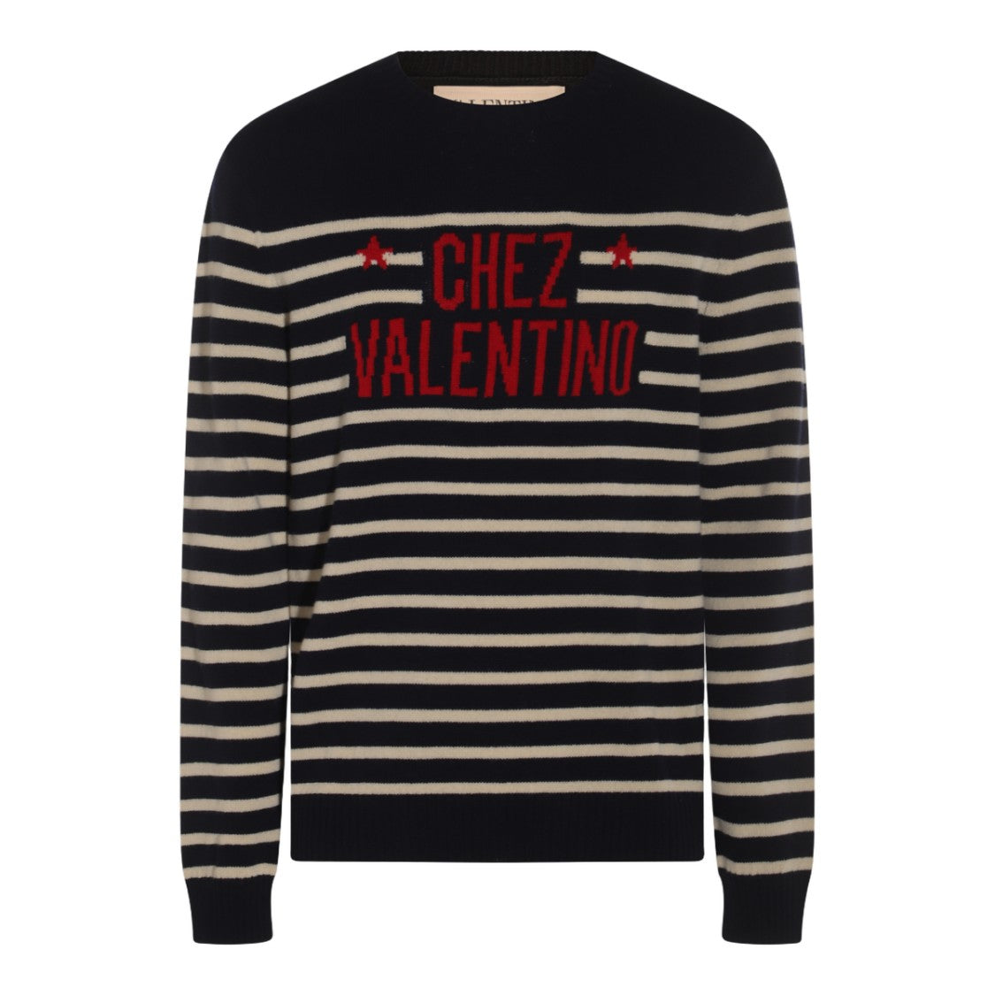 Valentino Horizontal Stripe Knit Sweater With Bold Branding