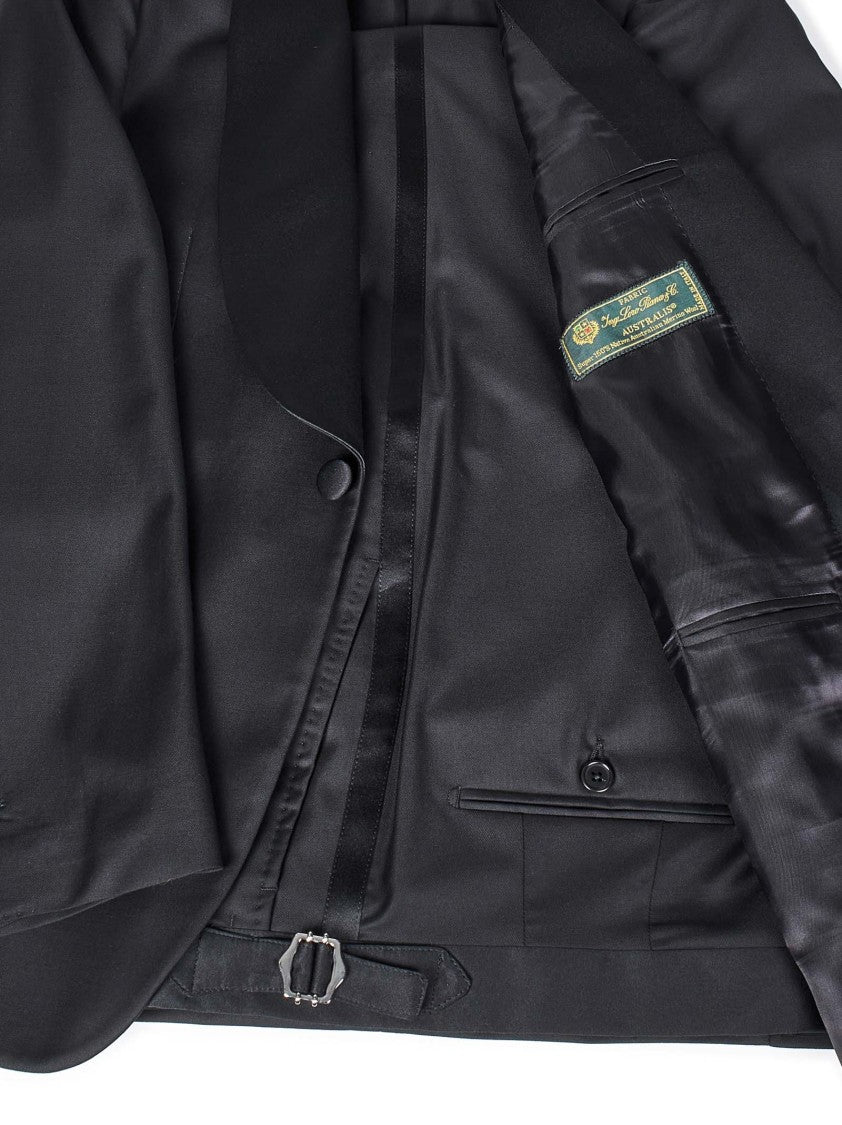 Franzese Collection Tuxedo Suit Tailored In Black Super 150'S Merino Wool