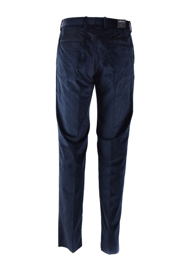 Tagliatore Tailored Blue Corduroy Trousers Front Pleats
