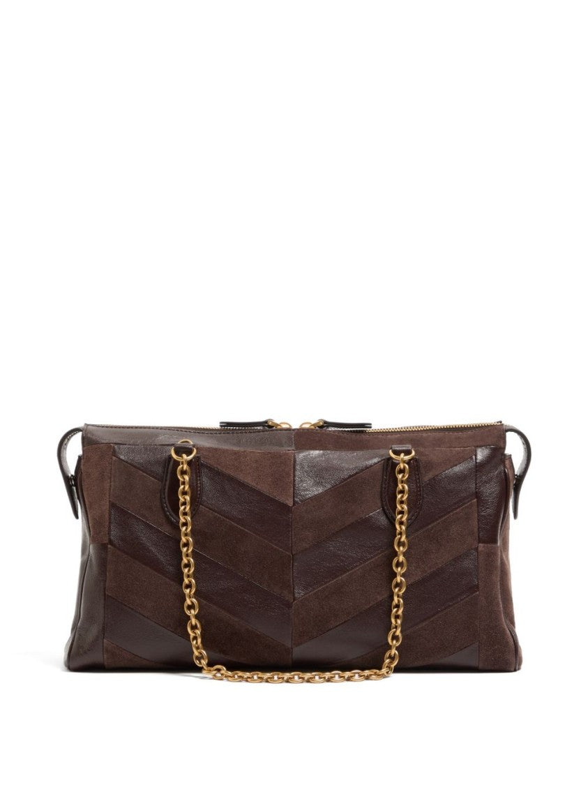 Valentino Garavani Black Chevron Pattern Leather Gold-Tone Shoulder Bag