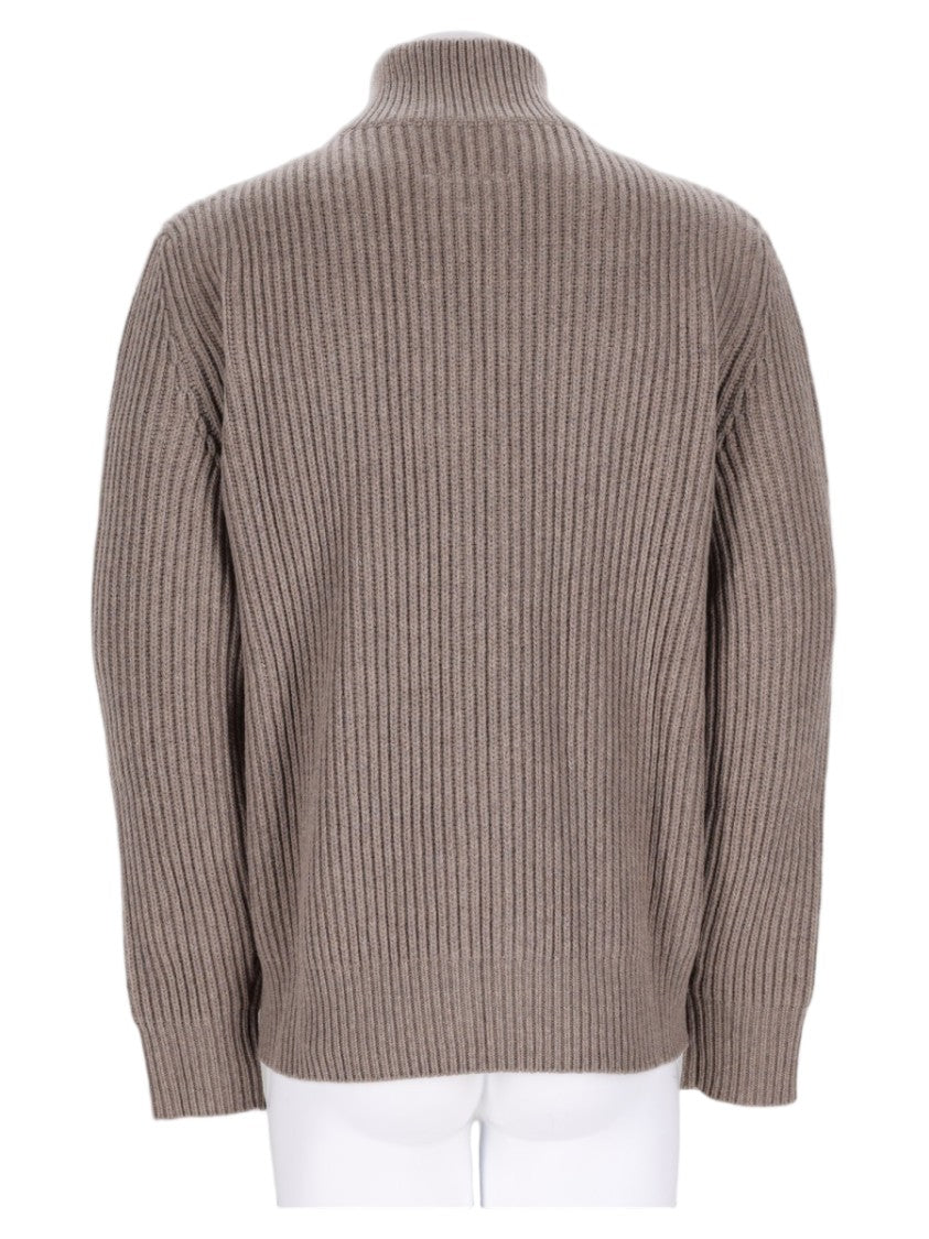 Mm6 By Maison Margiela Grey Ribbed Wool-Blend High Collar Zip-Through Knit Jacket