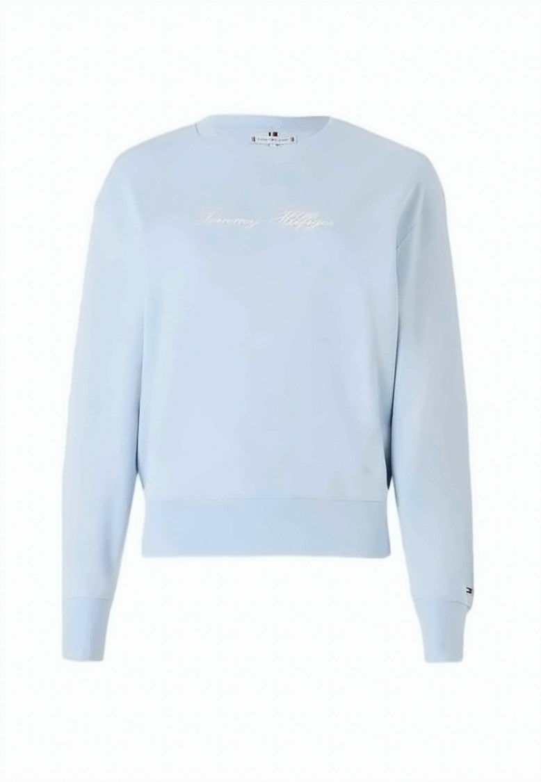 Tommy Hilfiger Light Blue Cropped Sweatshirt With Ribbed Details