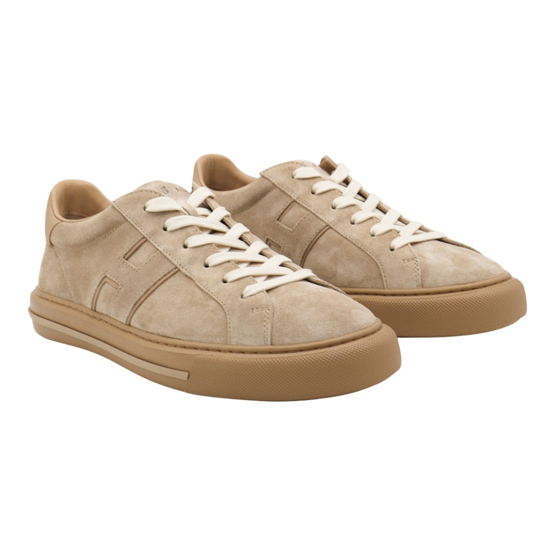 Hogan Low-Top Beige Suede Sneakers With Embossed Detail