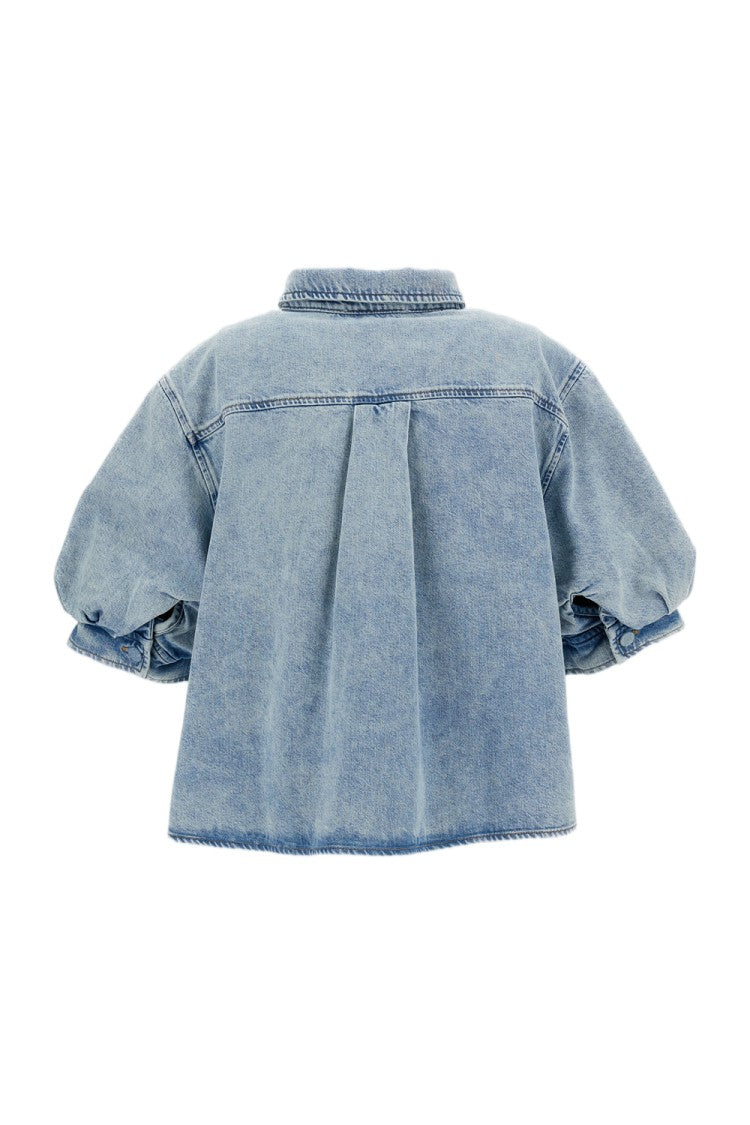 Frame Short-Sleeved Denim Chambray Billow Shirt