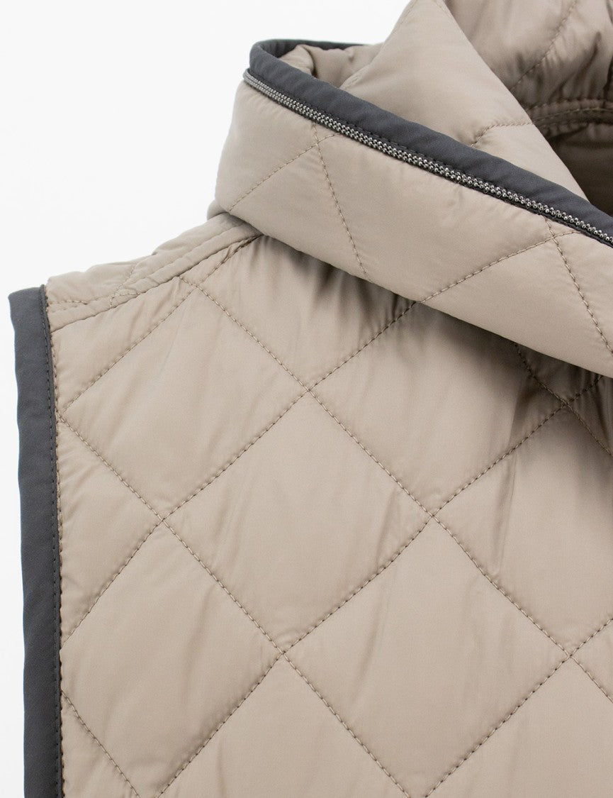 Brunello Cucinelli Quilted Waistcoat With Hood And Diamond Pattern