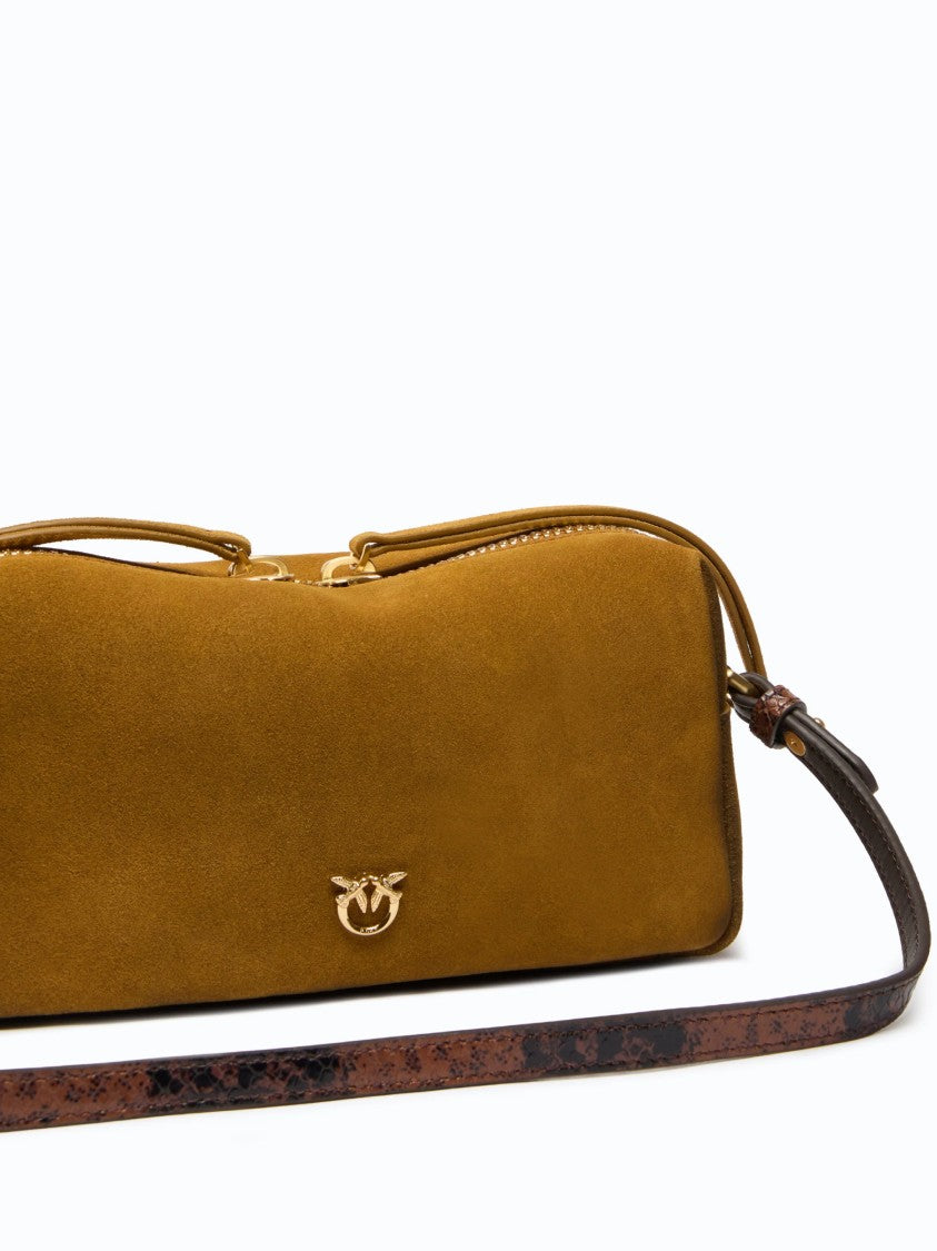 Pinko Rectangular Mini Suede Shoulder Bag With Textured Strap