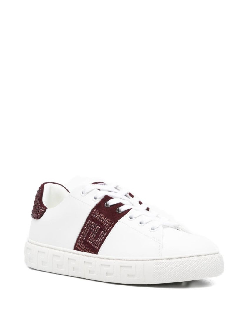 Versace Silk And Nylon Sneakers With Textured Burgundy Panels