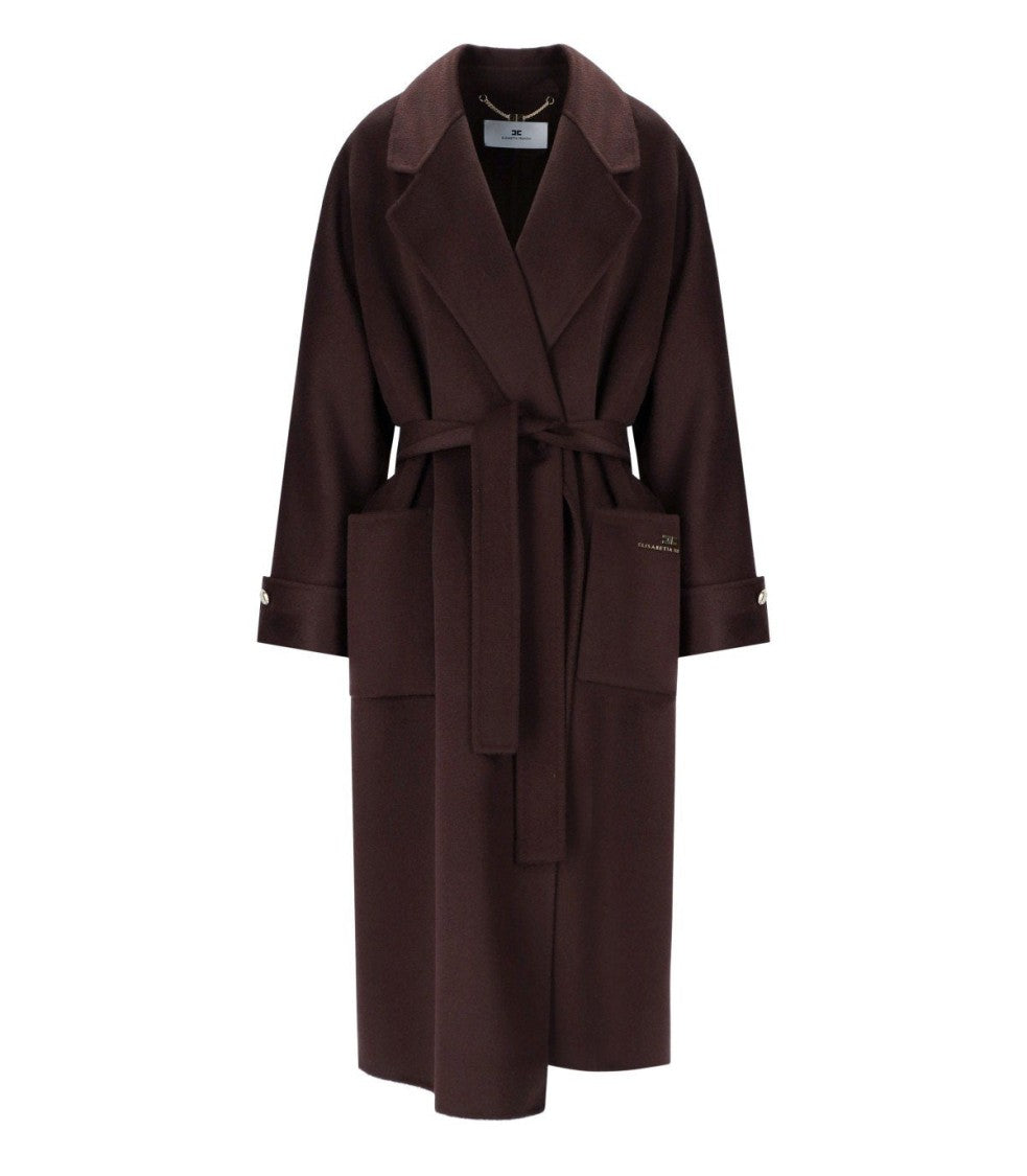 Elisabetta Franchi Coffee Belted Coat