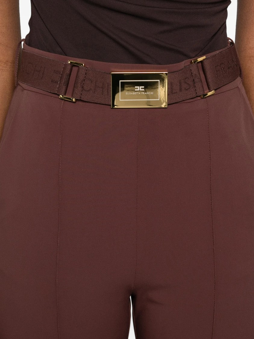 Elisabetta Franchi Cropped Tailored High Waist Belted Pants