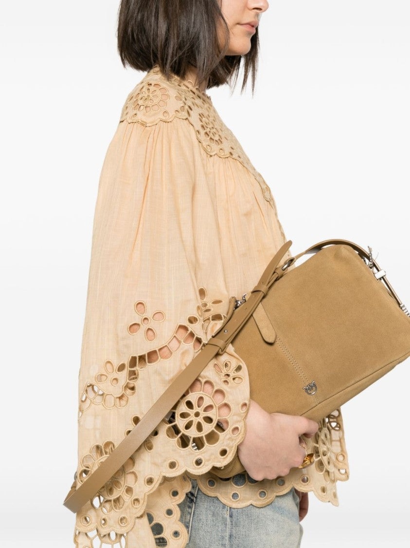 Pinko Tan Suede Buckle Shoulder Bag