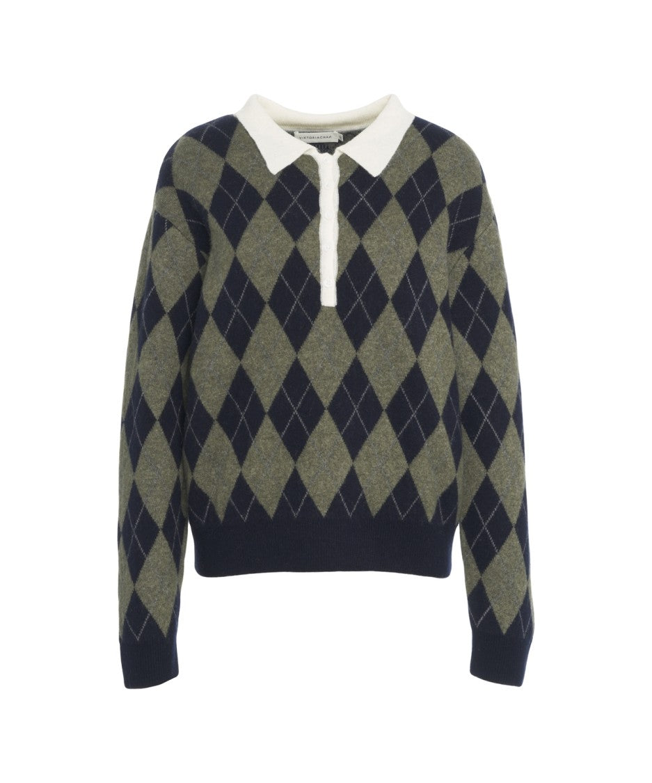 Viktoria Chan Argyle Pattern Knitwear With Buttoned Placket And Textured Fabric